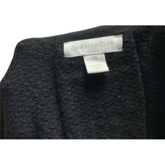 Charter Club Black Open Front Textured Knit Cardigan Sweater PM With Button Cuff - Picture 3 of 3
